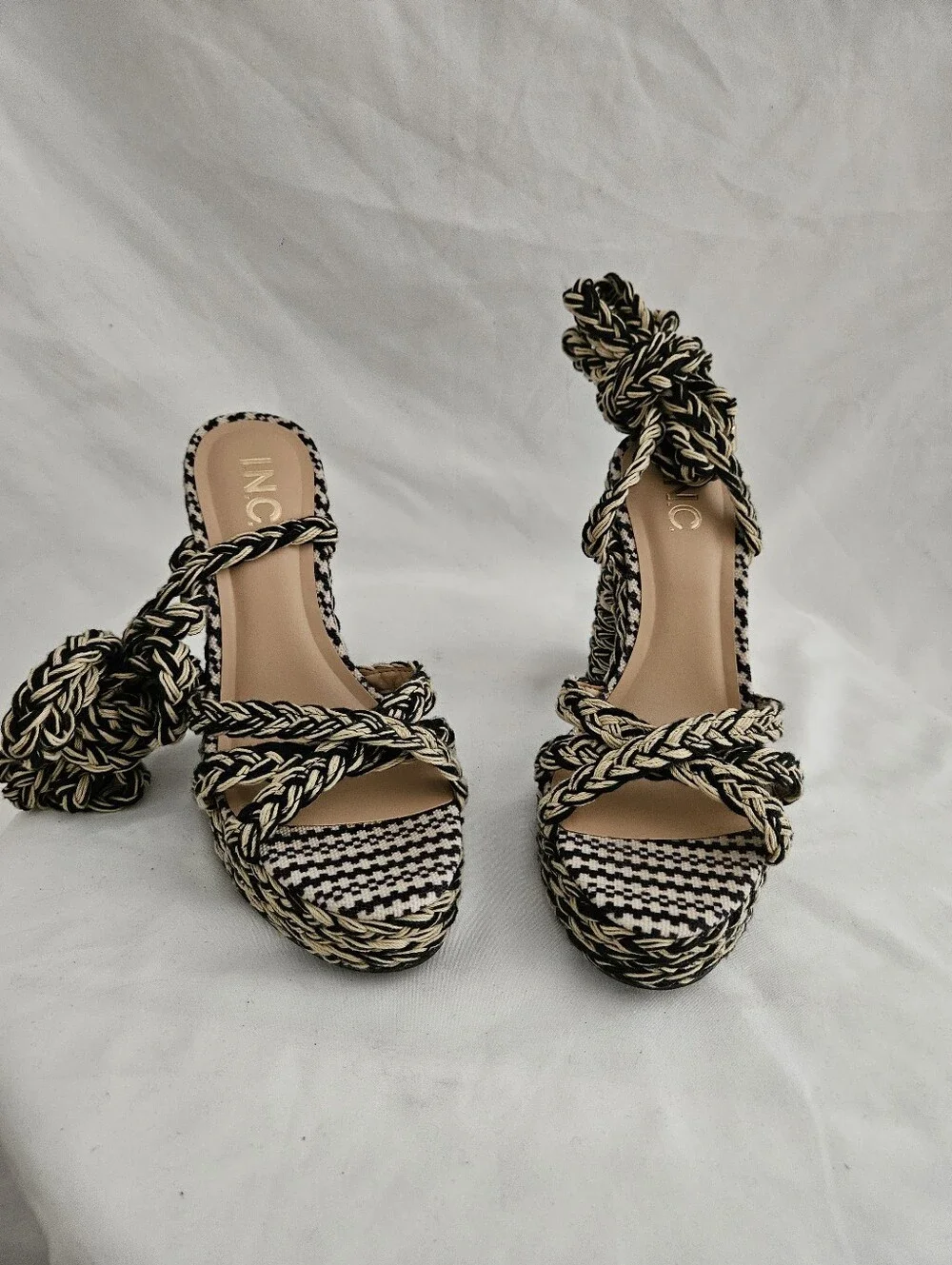 INC International Concepts Black and Cream Braided Platform Sandals
